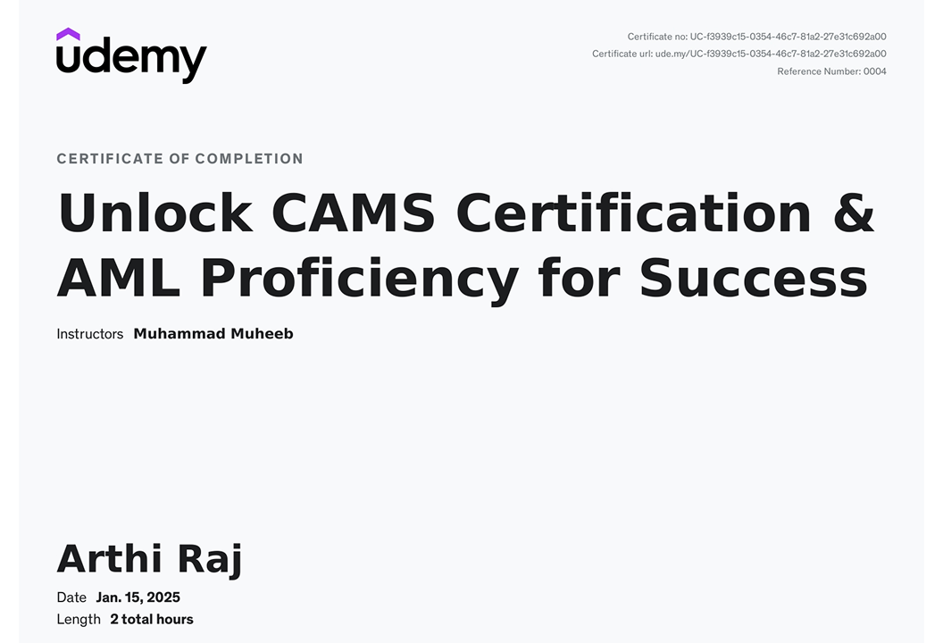 CAMS CERTIFICATION & AML PROFICIENCY